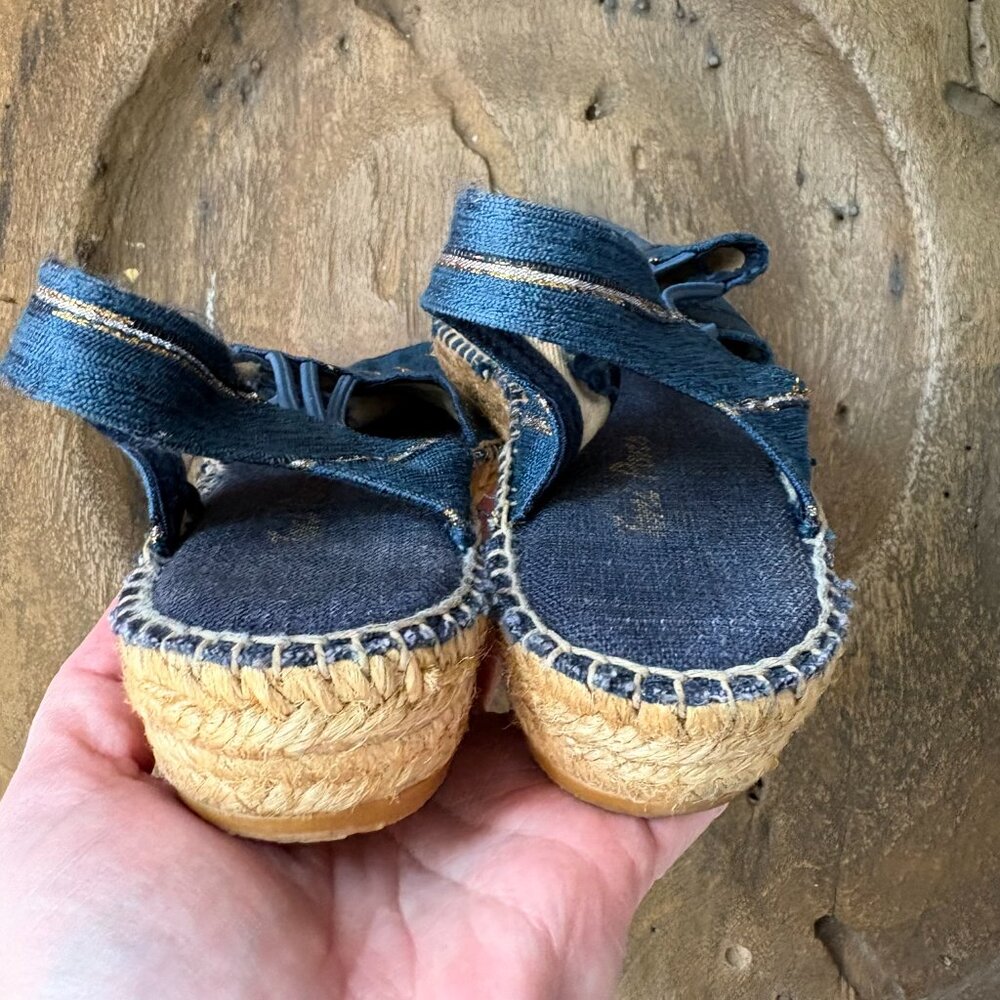 Toni Pons blue gold slingback low-wedge women's espadrilles size 38 / 7.5 - Picture 4 of 8